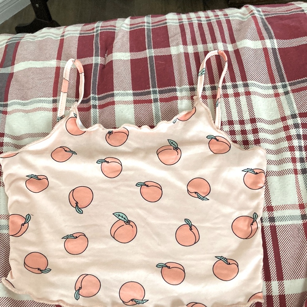 Shein crop top in baby pink with peaches